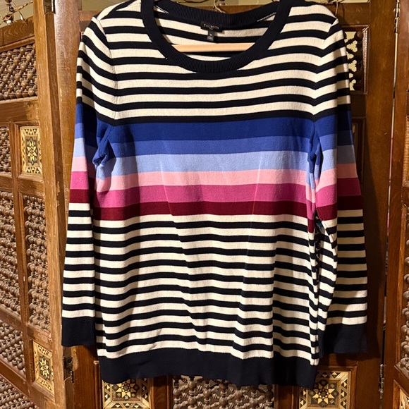 Talbots Navy and Multicolor Striped Sweater - Picture 1 of 4
